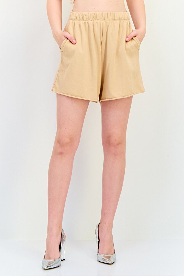 شورت نسائي سادة أساسي، لون بني - 1