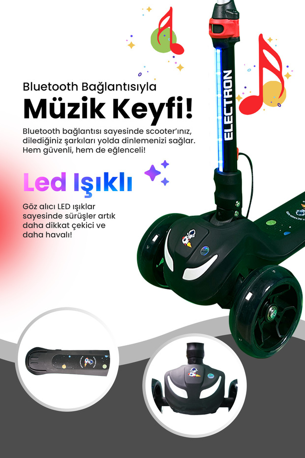 S3 Katlanabilir Elektrikli Çocuk Scooter – Bluetooth Müzik, LED Işıklı, 3 Teker - 2