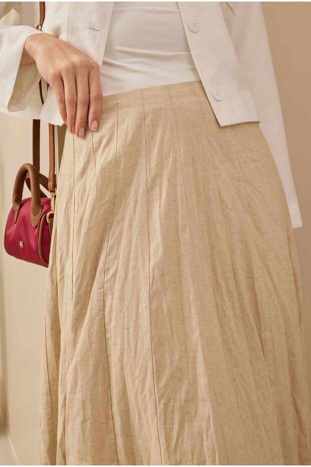 Parçalı Keten Etek - 4