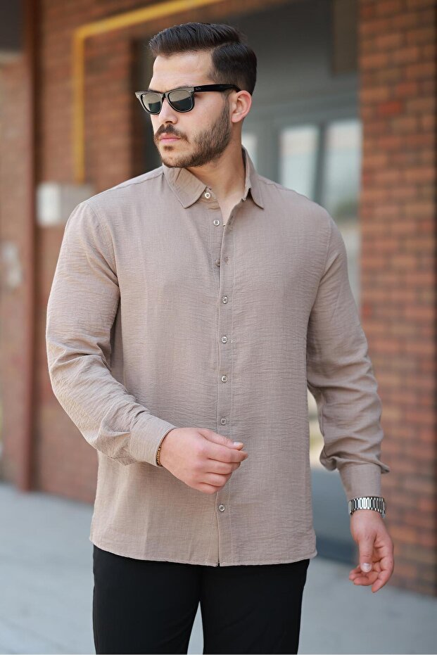 Kamel Düz Uzun Kollu Regular Fit Gömlek- 2526 - 1