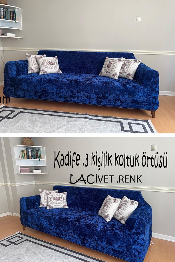 Kadife 3 kişilik koltuk örtüsü Lastikli Kanepe Örtüsü | Lastikli Koltuk Örtüsü | Koltuk Kılıfı - 1