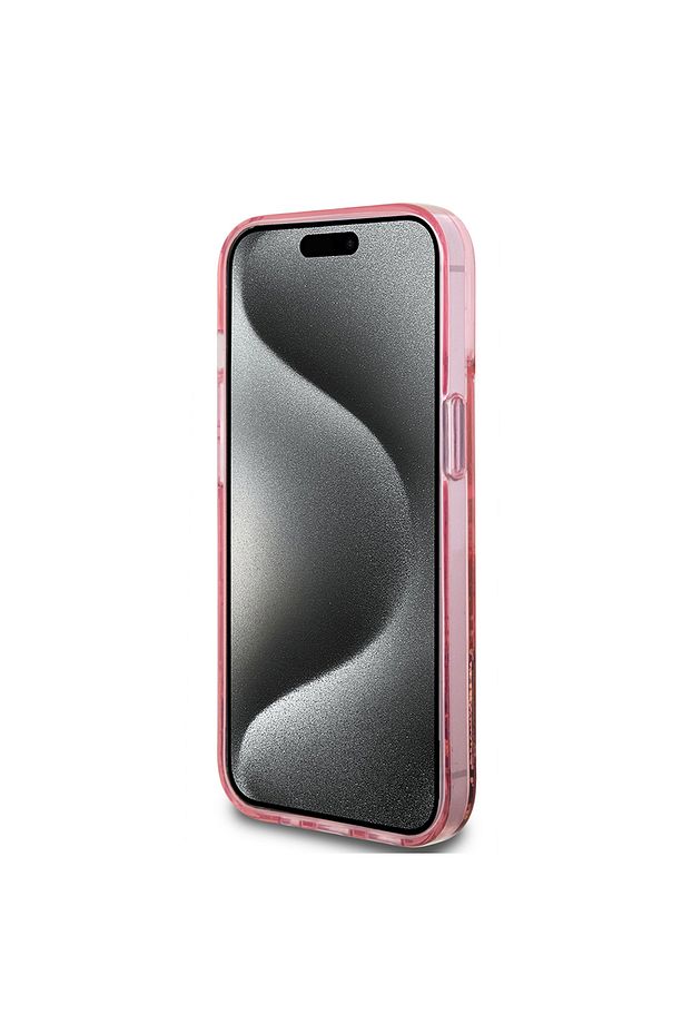 Apple iPhone 14 Kılıf Guess Lisanslı Transparan Sıvılı Simli Altın Çizgili Kapak Pembe - 4