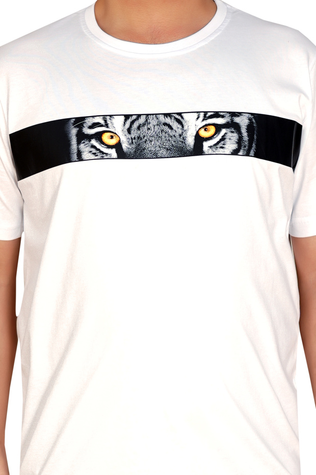 MODA Kaplan Gözü Baskılı Beyaz Modern Büyük Beden T-Shirt