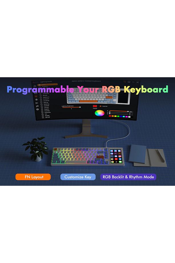 Ajazz Akp815 %75 Low Profile Mekanik Klavye 4.33'' Ekran Programlanabilir Rgb Gasket Brown Switch - 6