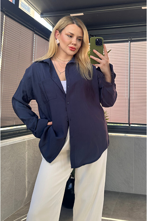 Lacivert Tek Cepli Basic Gömlek - 2