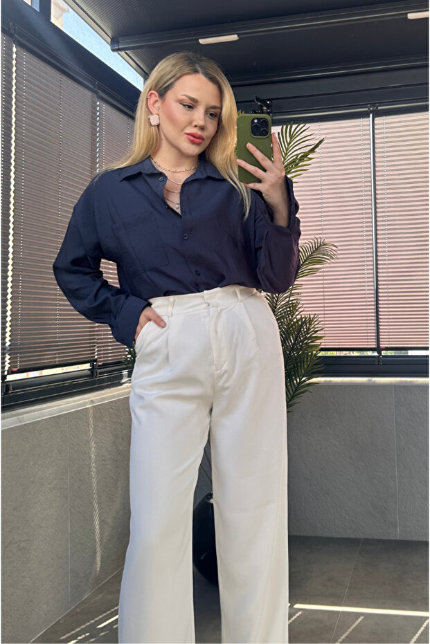 Lacivert Tek Cepli Basic Gömlek - 4