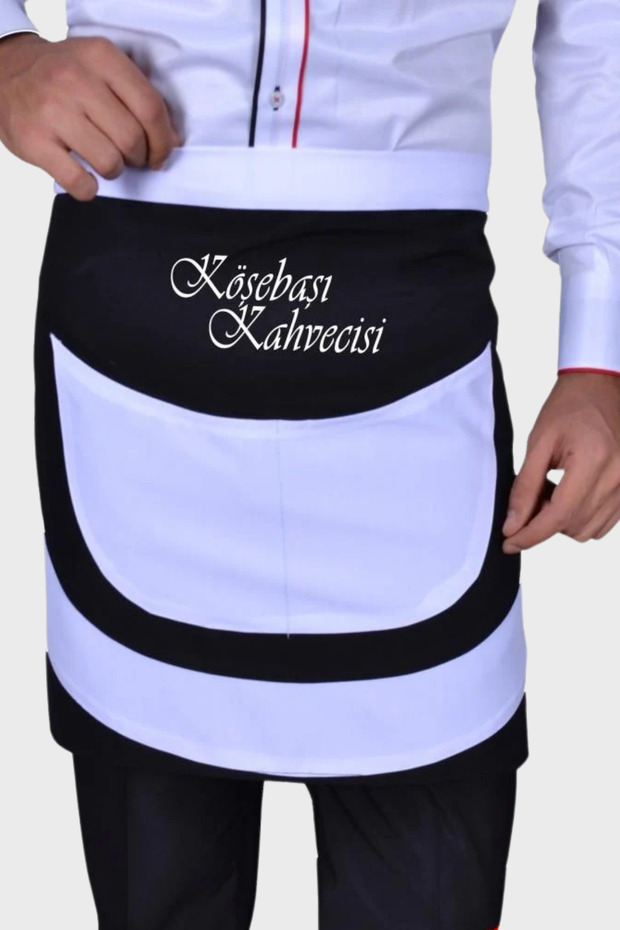 Black and White Short Waist Tie Apron with Name Gift Half Waiter Komi Chef Cook Apron Cafe Restaurant