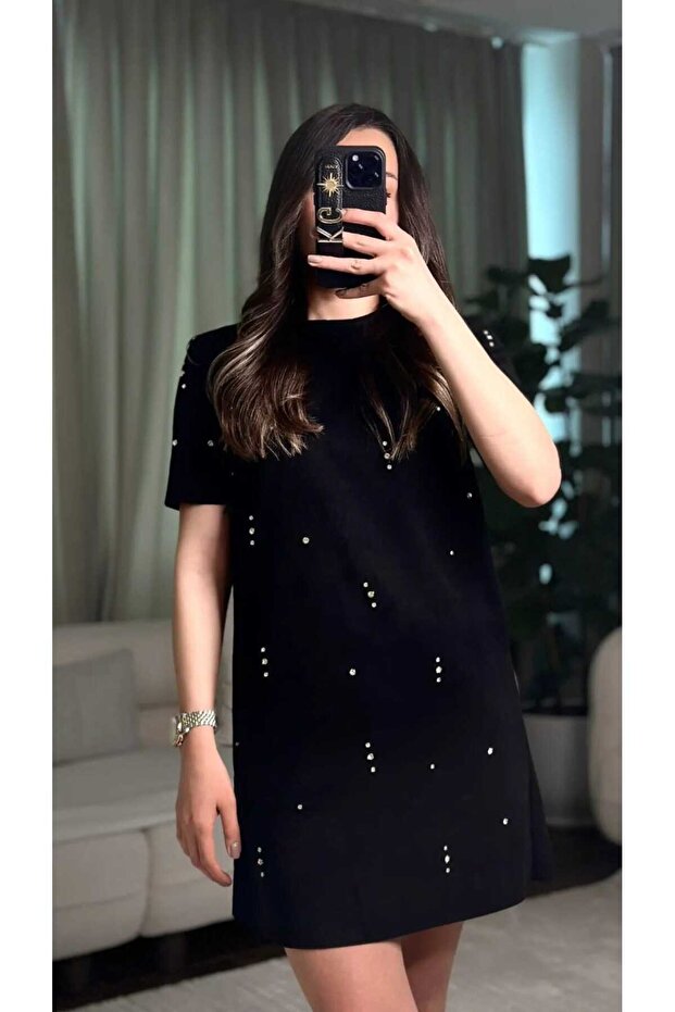 taşlı mini elbise - 4