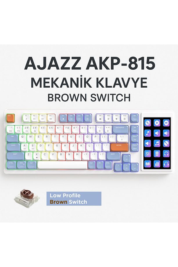 Ajazz Akp815 %75 Low Profile Mekanik Klavye 4.33'' Ekran Programlanabilir Rgb Gasket Brown Switch - 2