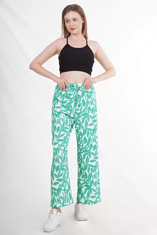 بنطال مكشكش بخصر مطاطي منقوش - 1