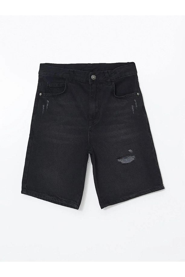 LCW Kids Siyah Beli Ayarlanabilir Lastikli Erkek Çocuk Jean Şort (S5) - 1