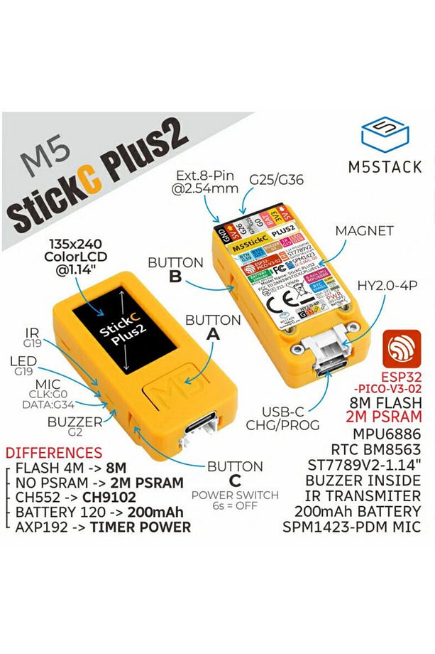 StickC PLUS2 ESP32 ESP32-PICO-V3-02 Mini + Kordon - 2