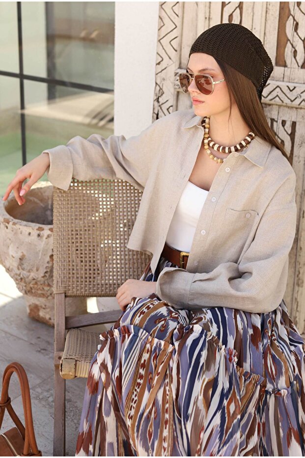 Keten Crop Gömlek - 1