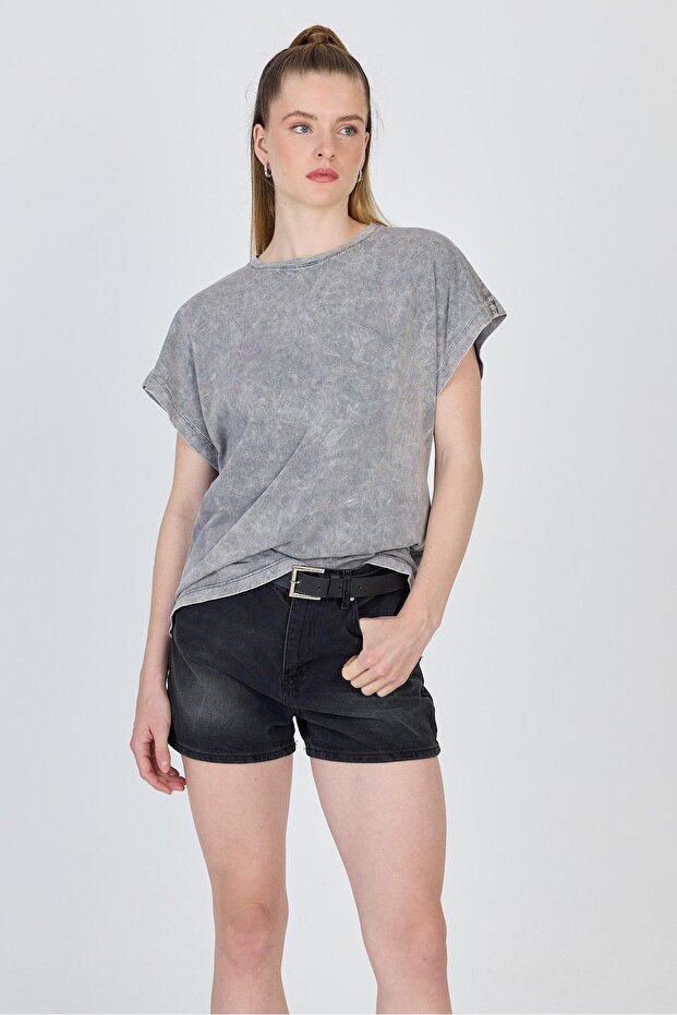 Gray Washed Oversize Basic T-Shirt 253014 - 7