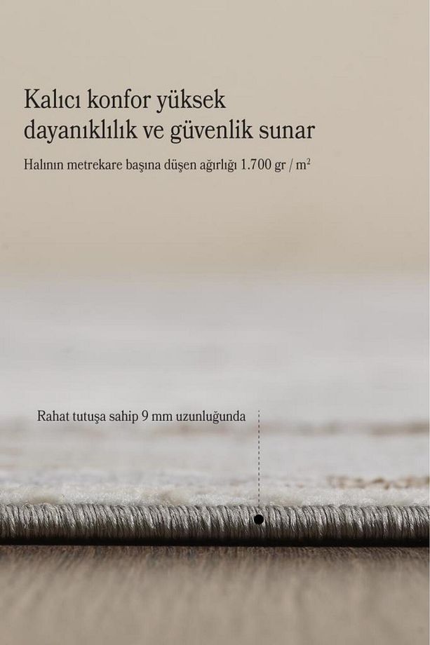 Modern ve Şık Tasarımlı Saçaklı Bej Pamuk Halı Salon Oturma Odası Yolluk Mutfak Koridor Halısı - 6