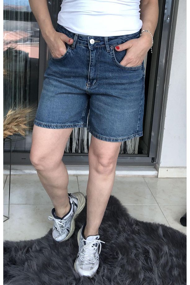 Yüksek Bel Mom Kot Şort - 3