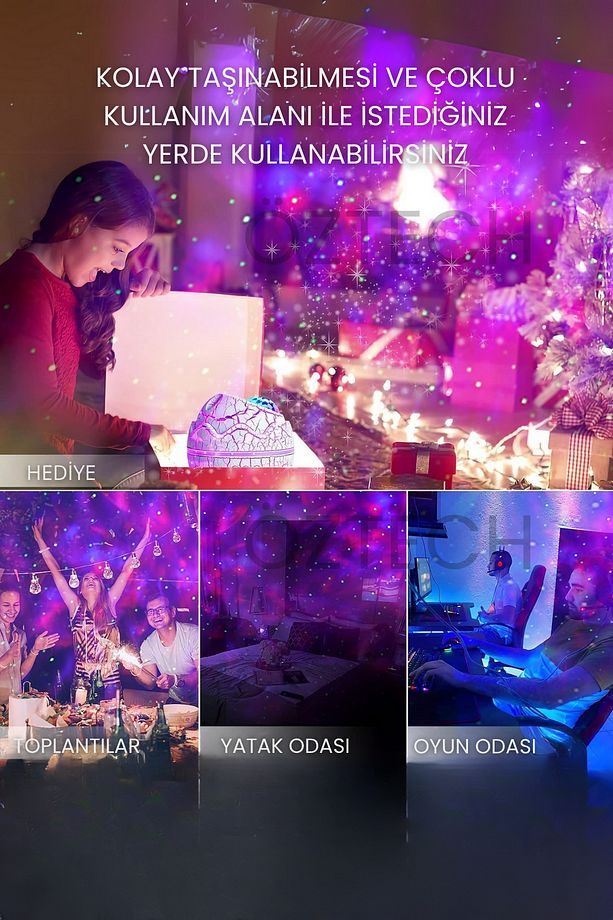 Dinazor Yumurtası Kumandalı Bluetoothlu Gece Lambası Tavan Yansıtmalı Hoparlör - 7