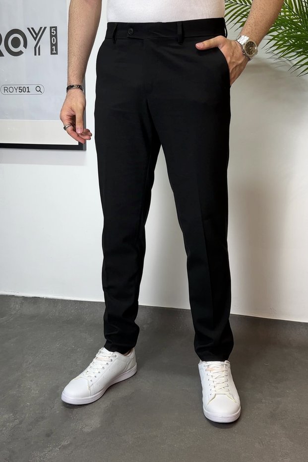 Men's Slim Fit Trousers with Belt Detail Men's Fabric Trousers