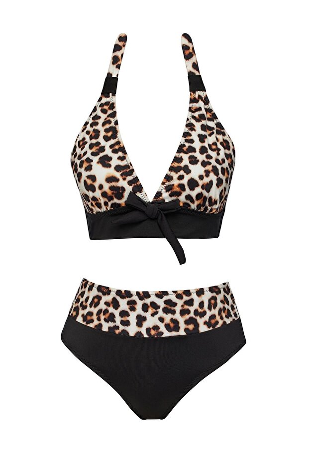 High Waist Patterned Triangle Bikini Set - 1