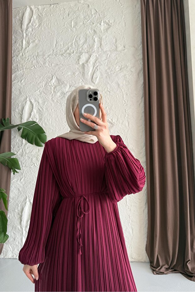 Seyran Piliseli Elbise Mürdüm - 5