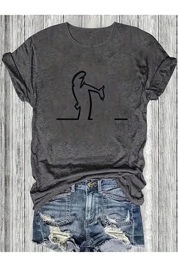 Women's by Curious Printed Crew Neck T-Shirt Oversize Loose