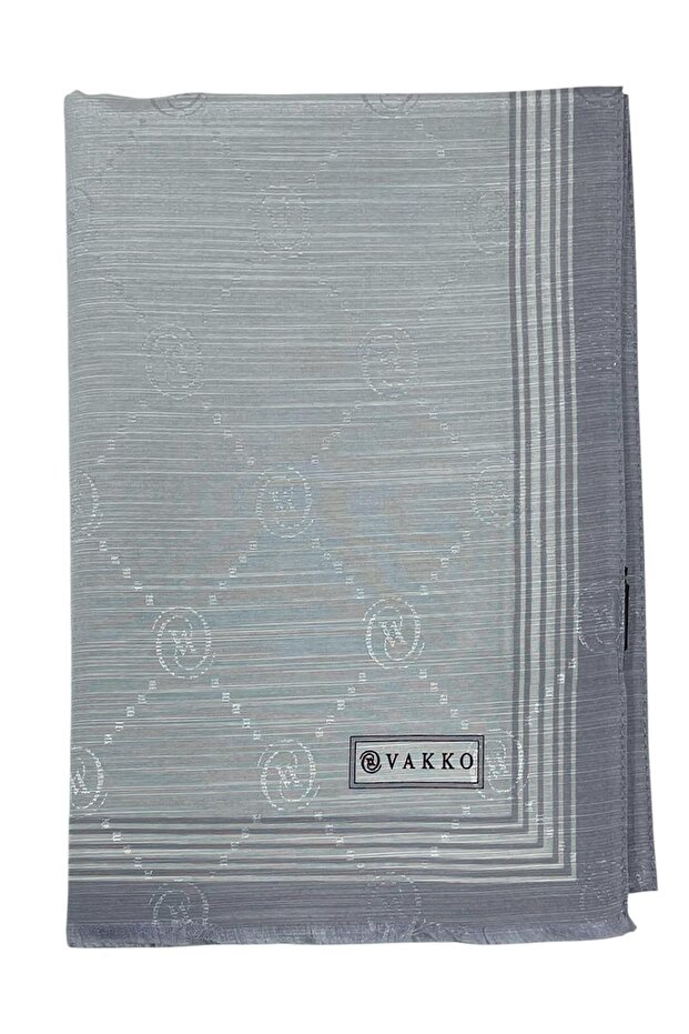 Cotton Silk Shawl - Monogram with Border - Light Silver