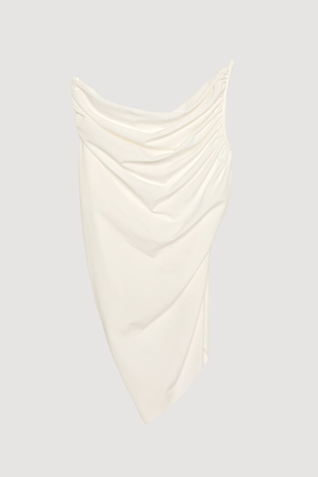 Asimetrik Drapeli Bluz Ekru - 1