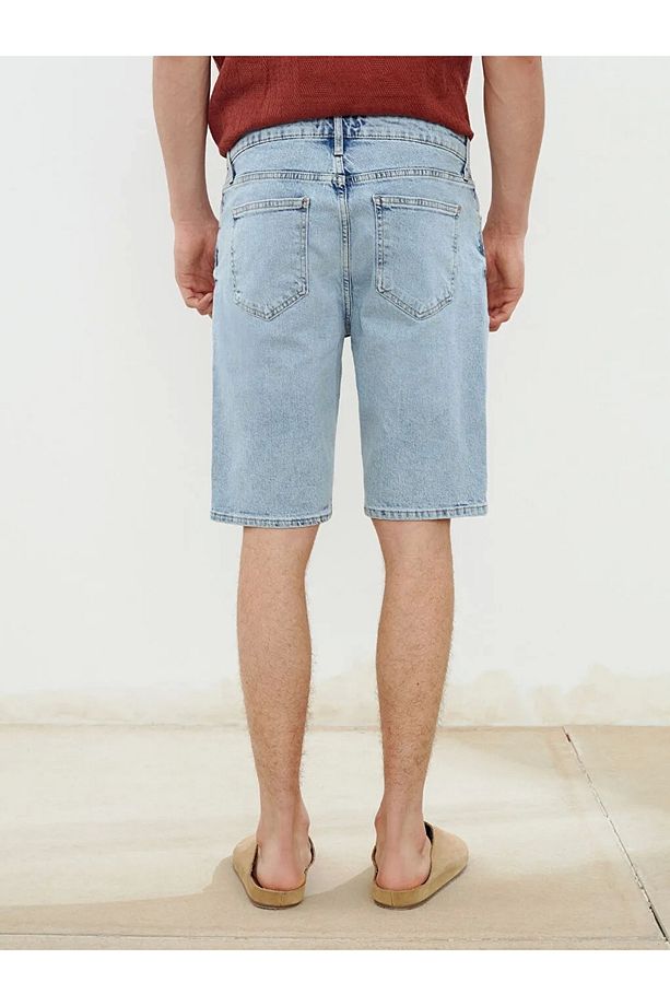 Xsıde Indigo Erkek Jean Şort Standart Kalıp Erkek Kot Şort - 4