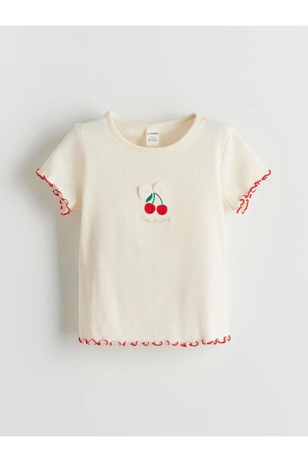 Lcw Kids Crew Neck Embroidered Embroidered Girl's T-Shirt (S5)