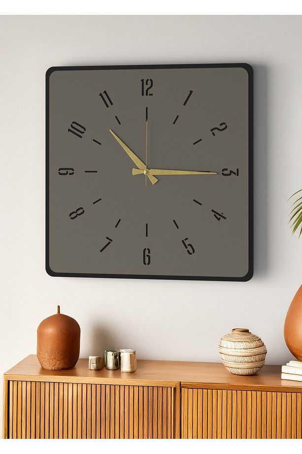 Modern Tasarım Ahşap Duvar Saati | Siyah & Gri MDF | 48cm Büyük Boy - 5