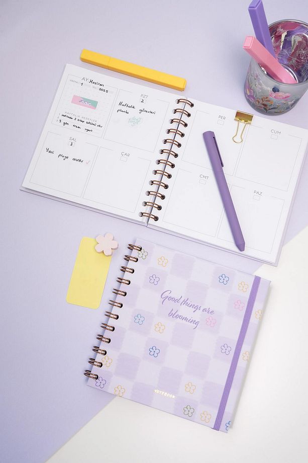 15x15 cm Kare 2'li Set Spiralli Süresiz Planlayıcı Ajanda ve Defter - 4
