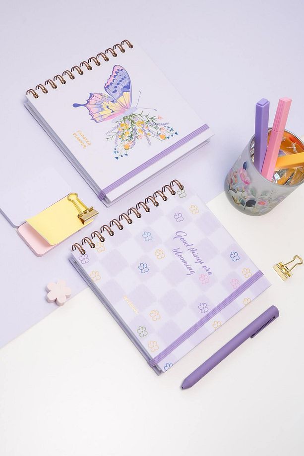 15x15 cm Kare 2'li Set Spiralli Süresiz Planlayıcı Ajanda ve Defter - 1
