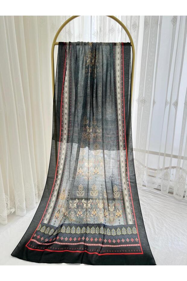 Retro Pattern Cotton Shawl Anthracite