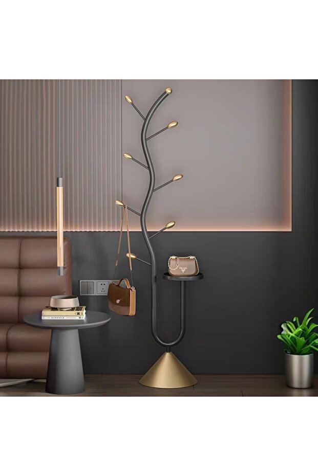 Modern tree branch design clothes rack with gold base and side table - 5
