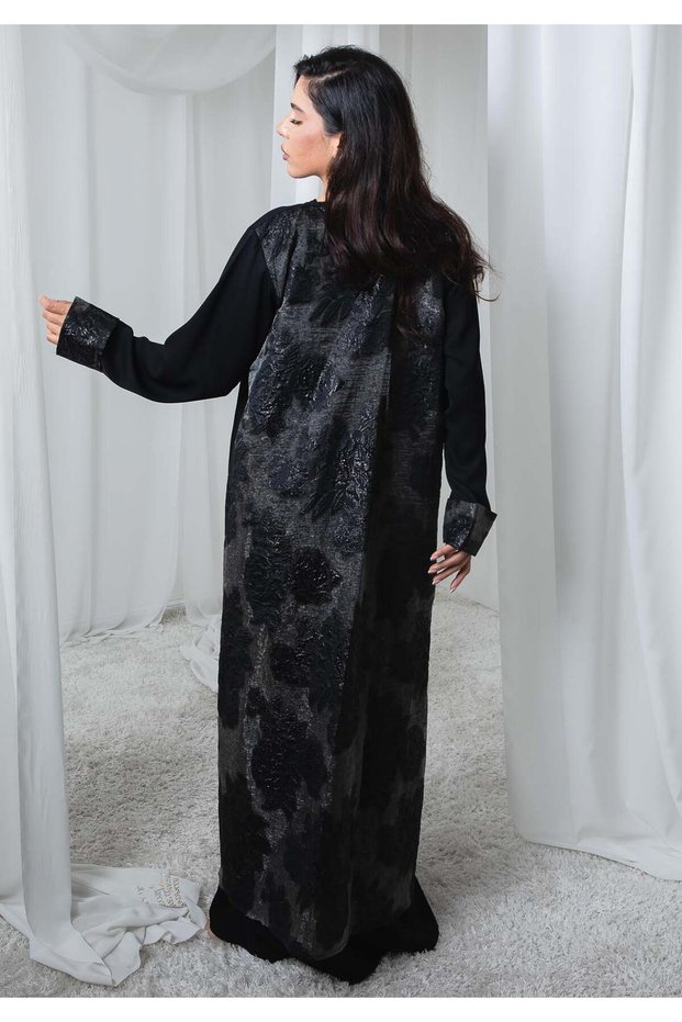 Black Nida and Turkey Organza Abaya with Floral Design and Sheila