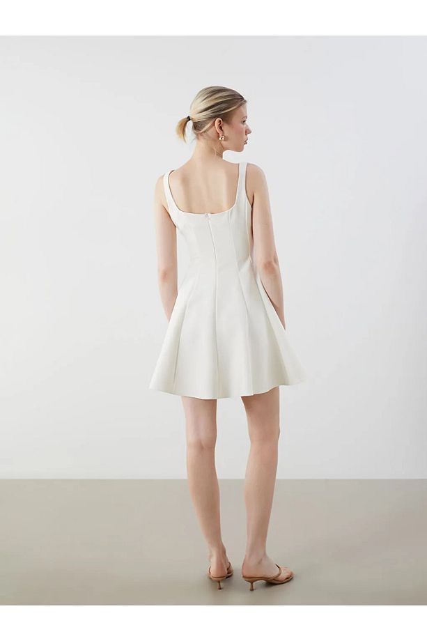LCW Vision Ekru Kare Yaka Peplum Mini Elbise - 3