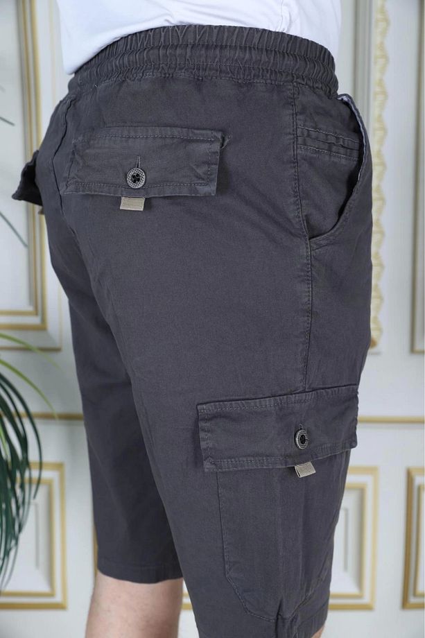 Erkek Füme Likralı Gabardin Şort Kargo Cepli Pamuklu Beli Lastikli Bağcıklı Basic Şort - 7