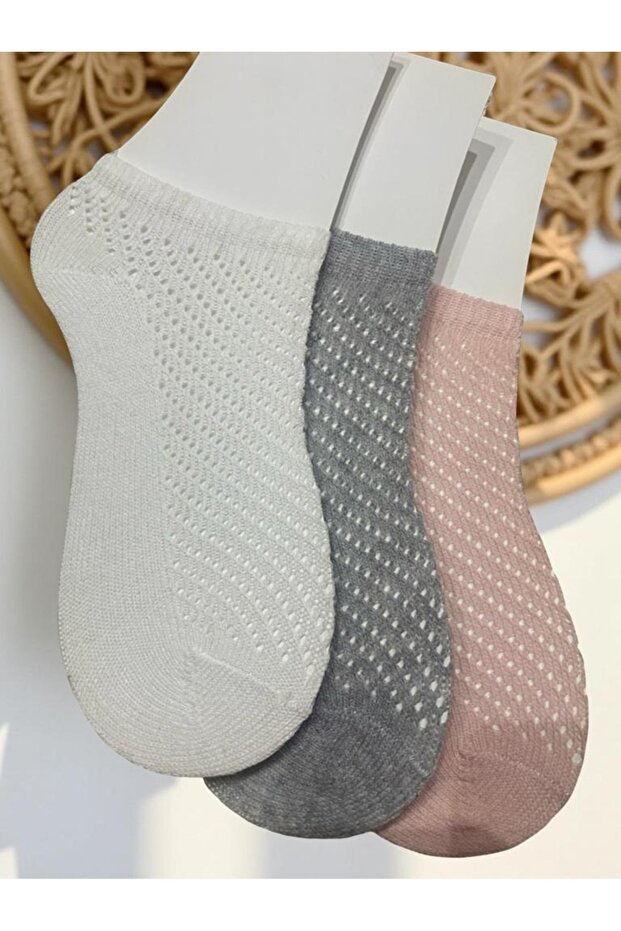3 Pieces Cotton Anti-Sweat Women's Mesh Booties Socks