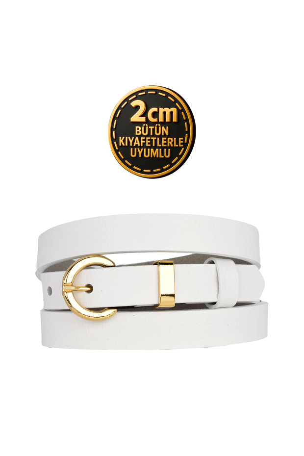 100% Genuine Leather Gold Color Suit White Women's Belt with Bridge 2cm Fits All Clothes_Ki̇li̇k-Gold