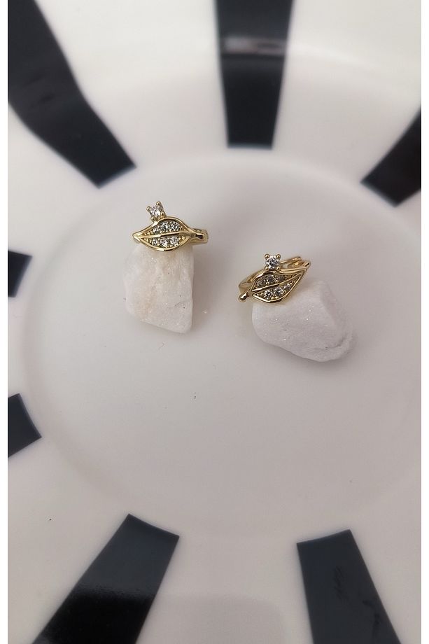 Altın Kaplama Yaprak Model Küpe Kararmaz 14K Rengindedir 1cm - 1