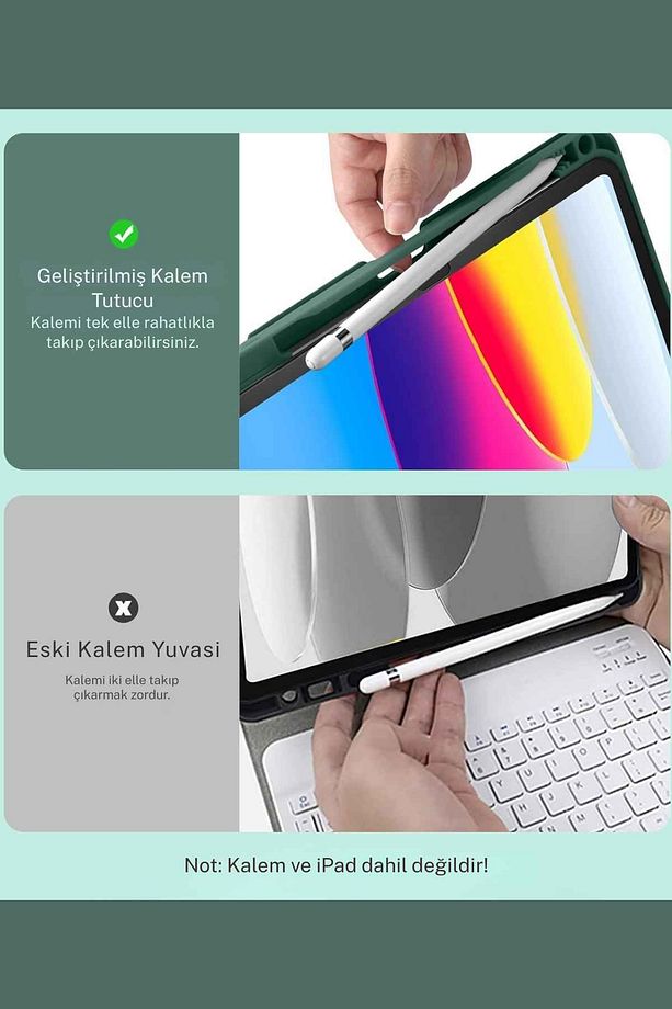 iPad 10. 11. Nesil Uyumlu Model A3354, A3355, A3356 A2696, A2757, A2777, A3162 Klavyeli Tablet Kılıf - 3