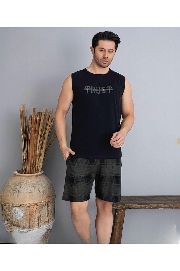 Erkek Bisiklet Yaka Kolsuz Şortlu Pijama Takımı 6185/3 - 1 Adet - 1