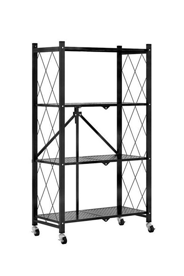 4-Layer Foldable Storage Rack, Multi-Layer Kitchen Living Room Floor Rack With Wheels Detachable Met