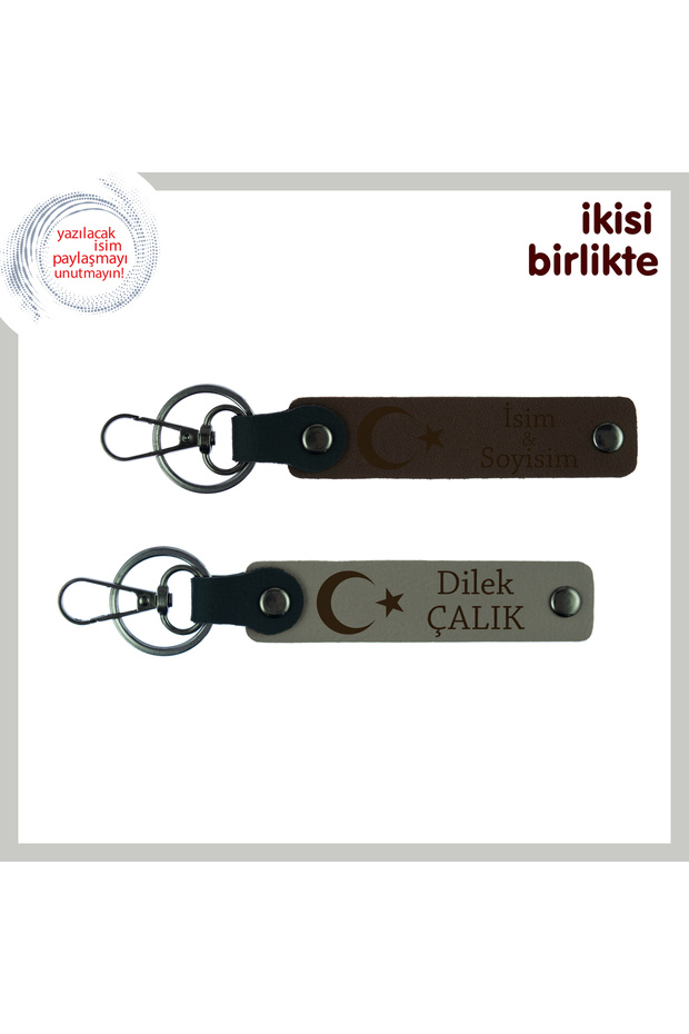 Kayınbiradere National Themed Armağan – Moon Star Personal Keychain Set, Dark Brown-Ash Gray