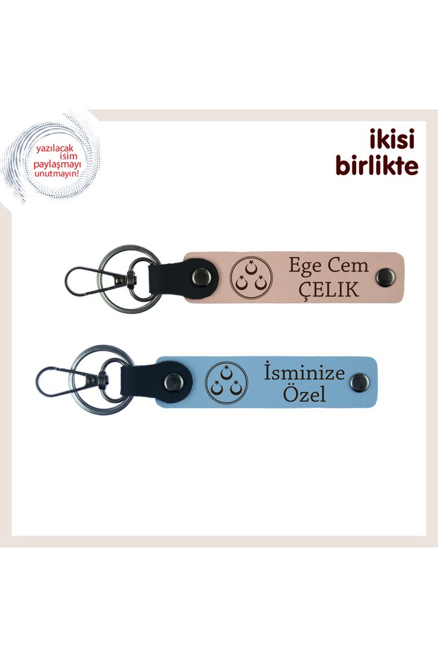 Gift That Makes the Mourning Cheerful – Personal Leather Keychain with Three Moons and Stars X2, Puppy Mouth-Sky Blue