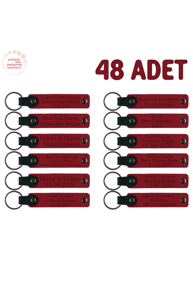 Gymnastics Team End of Year Celebration, Set of 48, Personalized Written Gift Leather Keychain, Red