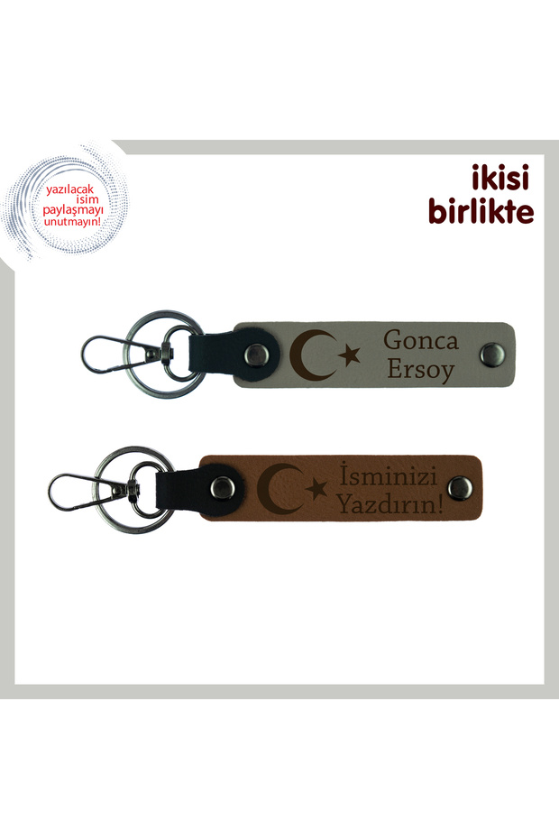 Armağan Containing Respect for Aunt – Moon and Star Themed Set of 2 Personal Keychains, Ash Gray-Brown