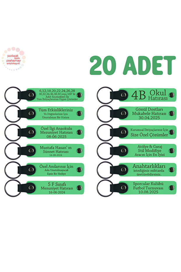 Exclusive for Those Attending Foreign Language Courses, Set of 20, Personalized Leather Keychain Gift, Pistachio Green