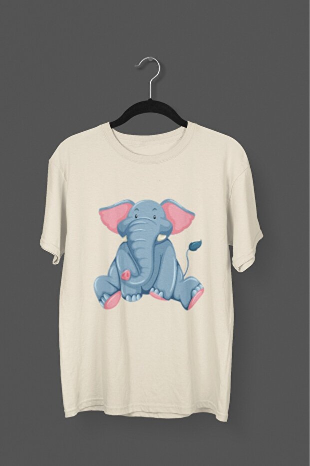 Men/Women -Elephant- Transfer Printed Round Neck Short Sleeve T-Shirt