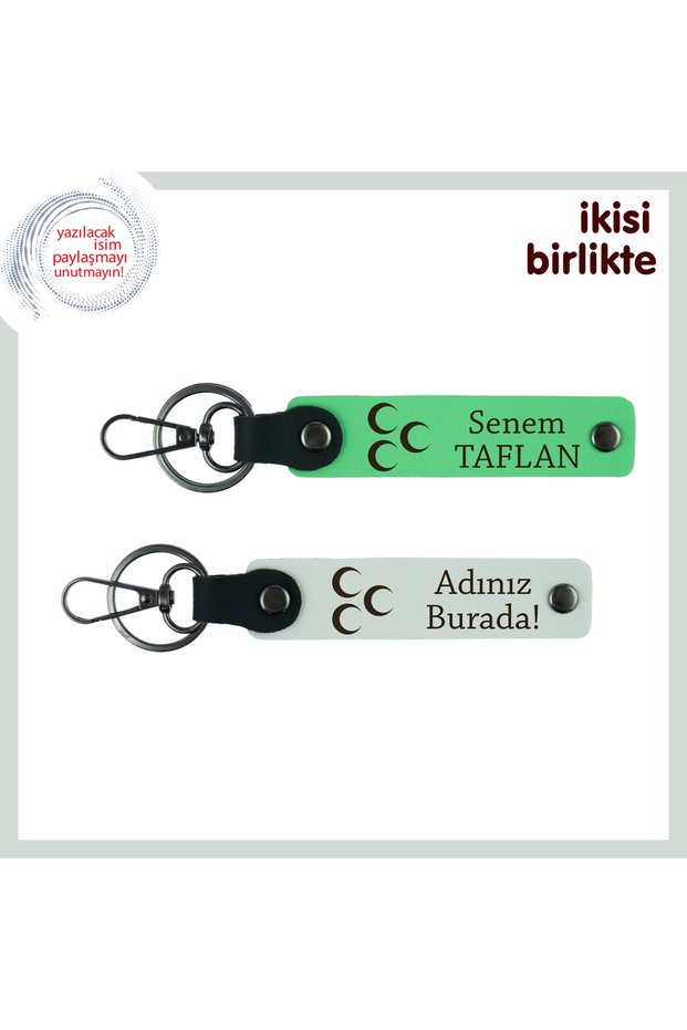 Ailene Meaningful Gift – Set of 2 Keychains with Three Crescent Themes and Names Written, Pistachio Green-White